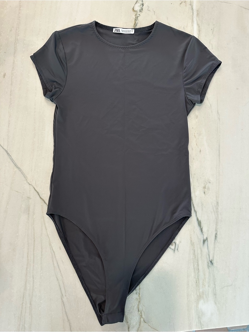 Zara Charcoal Gray Short-Sleeve One-Piece Bodysuit